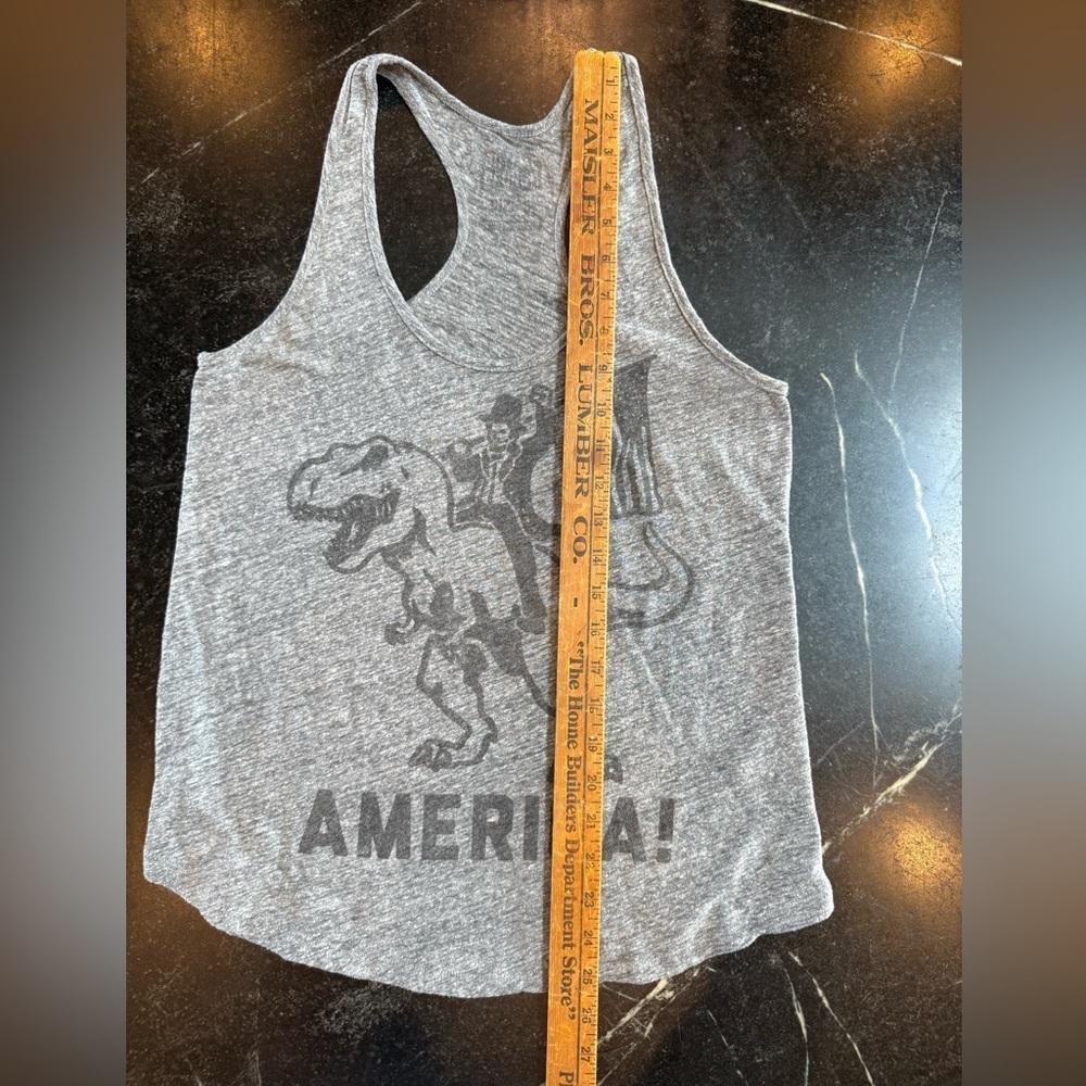 Buy Me Brunch SMALL Gray Funny Patriotic Abraham Lincoln Riding a T Rex Tank - Picture 5 of 6